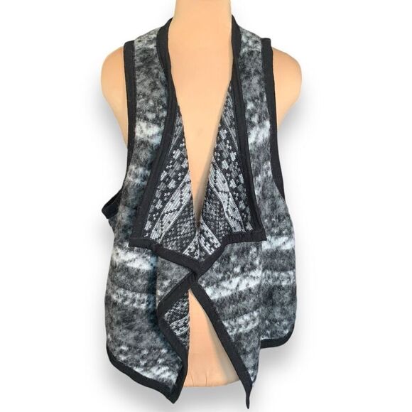 Karen Kane Black White Geometric Knit Waterfall Open Front Neutral Vest Plus 3X - Picture 1 of 6